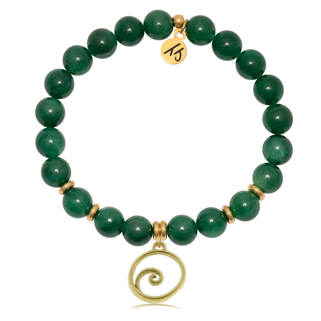 Gold Collection - Green Kyanite Gemstone Bracelet with Wave Charm