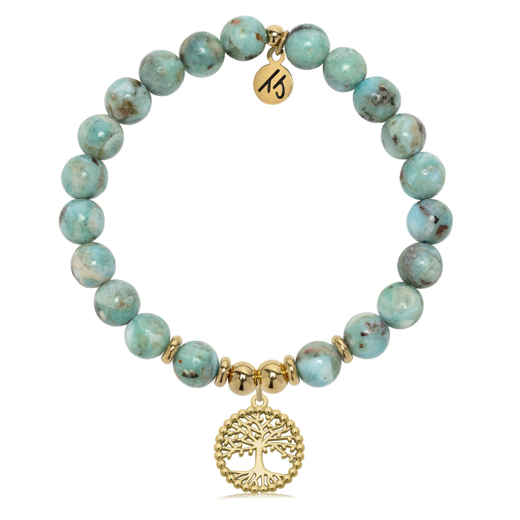 Gold Collection - Larimar Gemstone Bracelet with Family Tree Charm