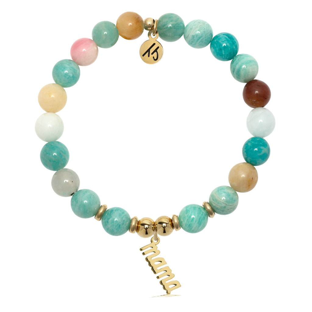 Gold Collection - Multi Amazonite Gemstone Bracelet with Mama Charm