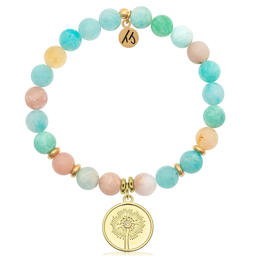 Gold Collection - Multi Amazonite Gemstone Bracelet with Wish Gold Charm