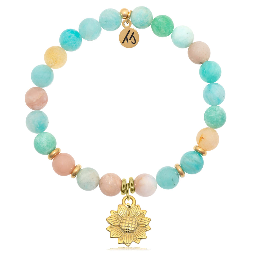 Gold Collection - Multi Amazonite Stone Bracelet with Sunflower Gold Charm
