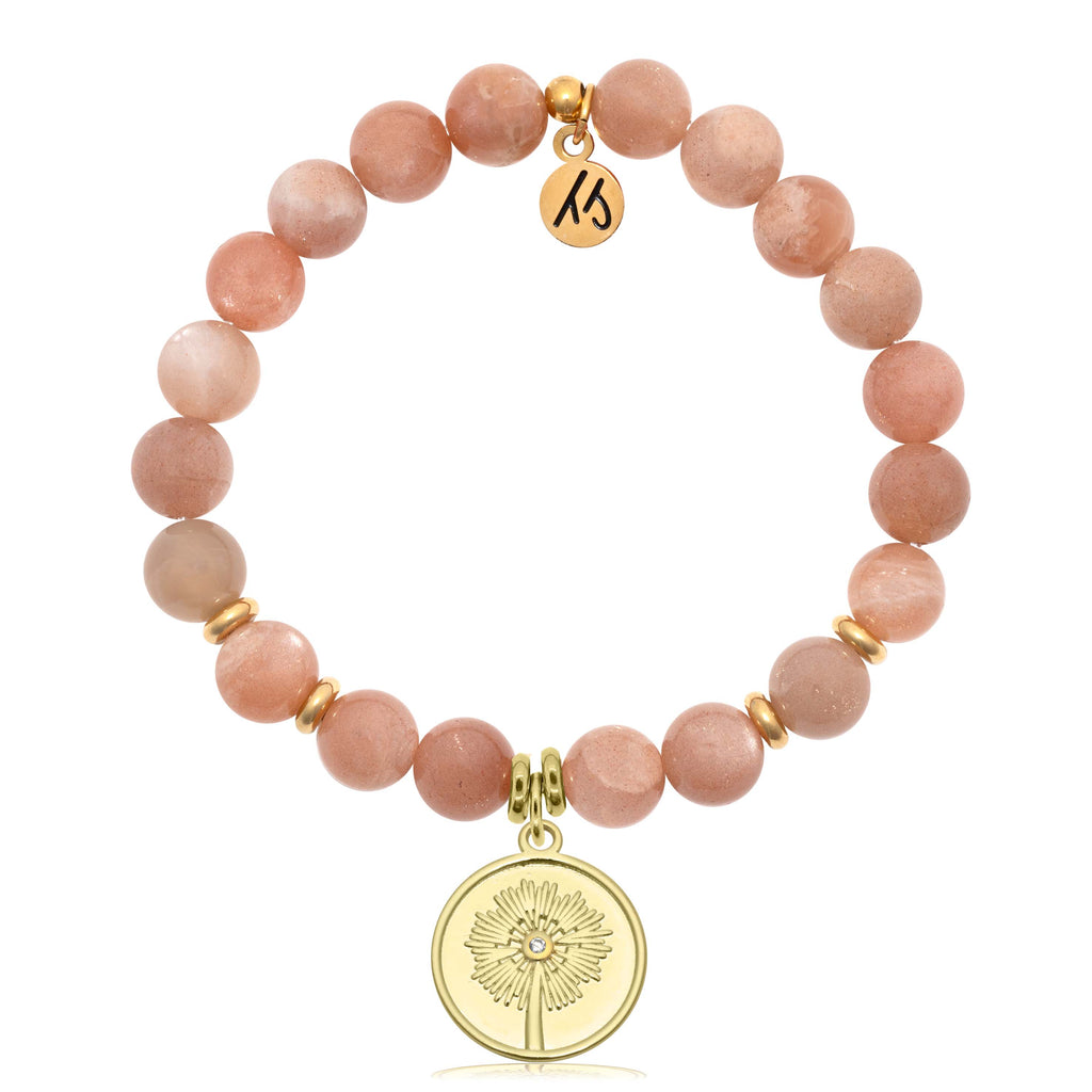 Gold Collection - Peach Moonstone Gemstone Bracelet with Wish Gold Charm