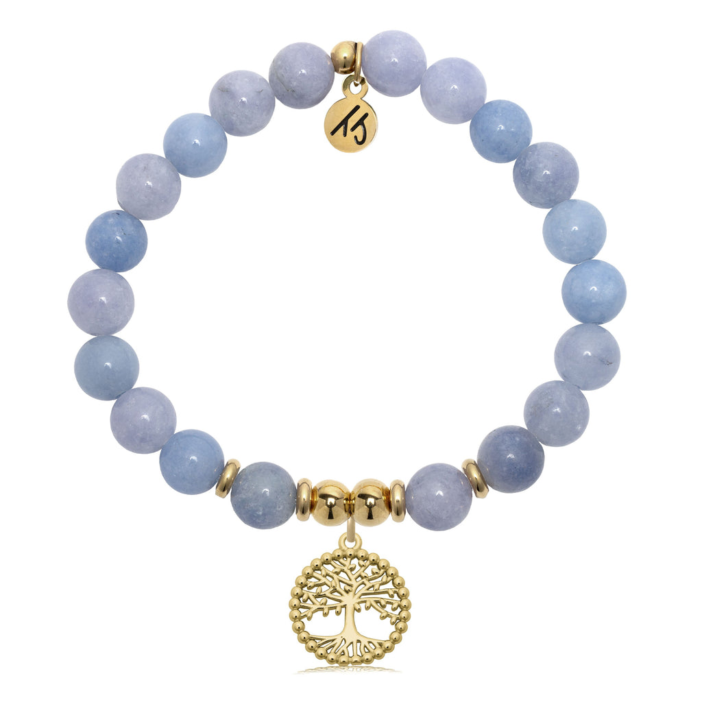 Gold Collection - Sky Blue Jade Gemstone Bracelet with Family Tree Charm