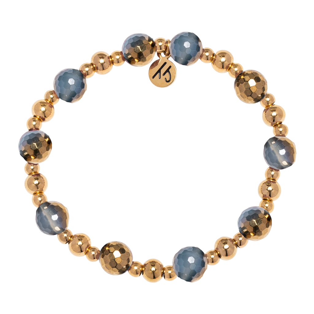 Gold Day by Day Collection- Blue Gold Agate Gemstone Bracelet