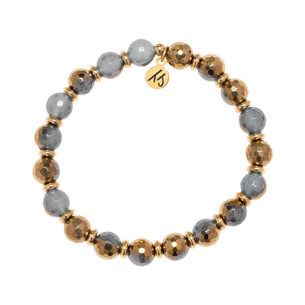 Gold Empowered Elegance Collection- Blue Gold Agate Gemstone Bracelet