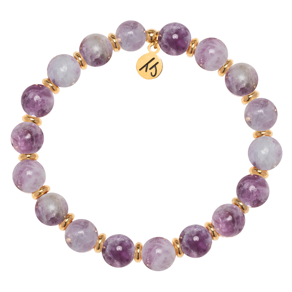 Gold Empowered Elegance Collection- Lepidolite Quartz Gemstone Bracelet