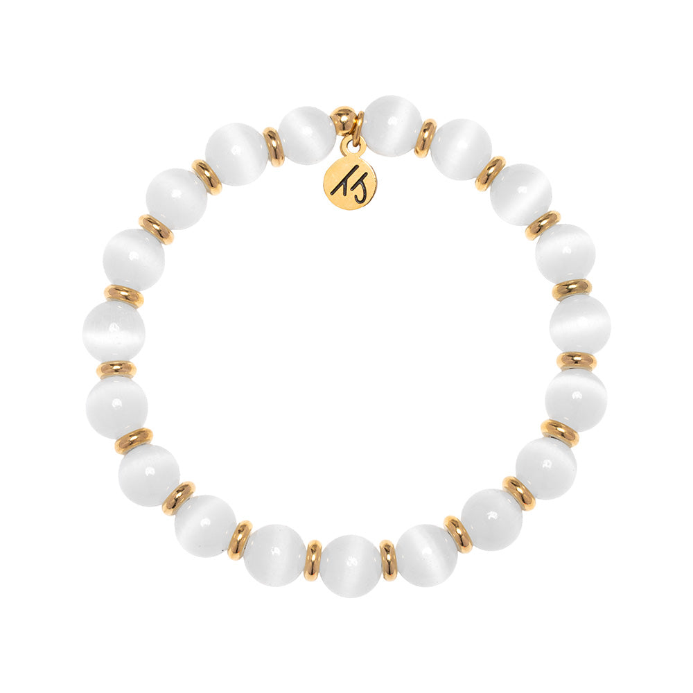 Gold Empowered Elegance Collection- White Cats Eye Gemstone Bracelet
