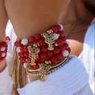 Gold Limited Edition Lobster Charm with Red Jade Gemstone Bracelet