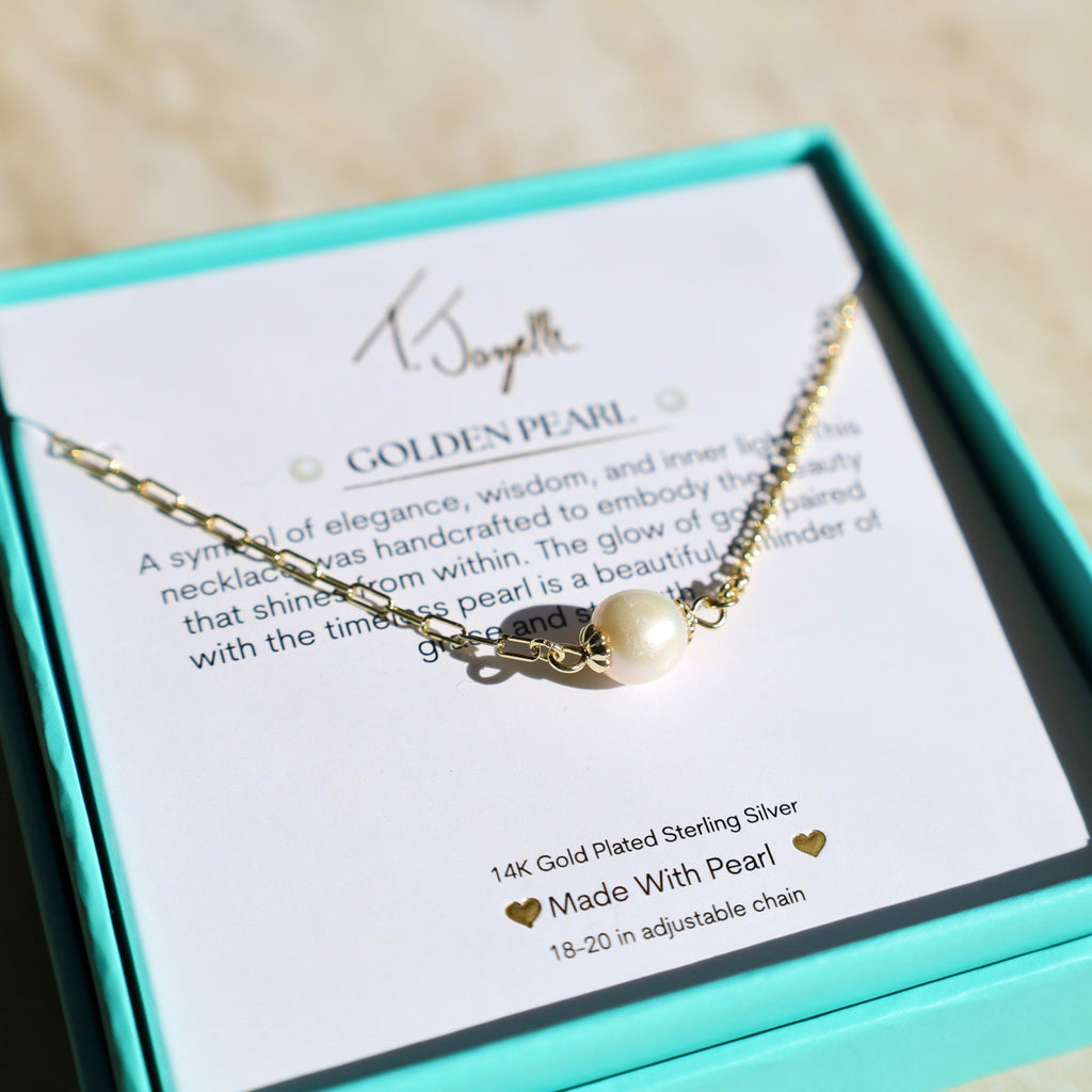 Golden Pearl Gold Charm Necklace