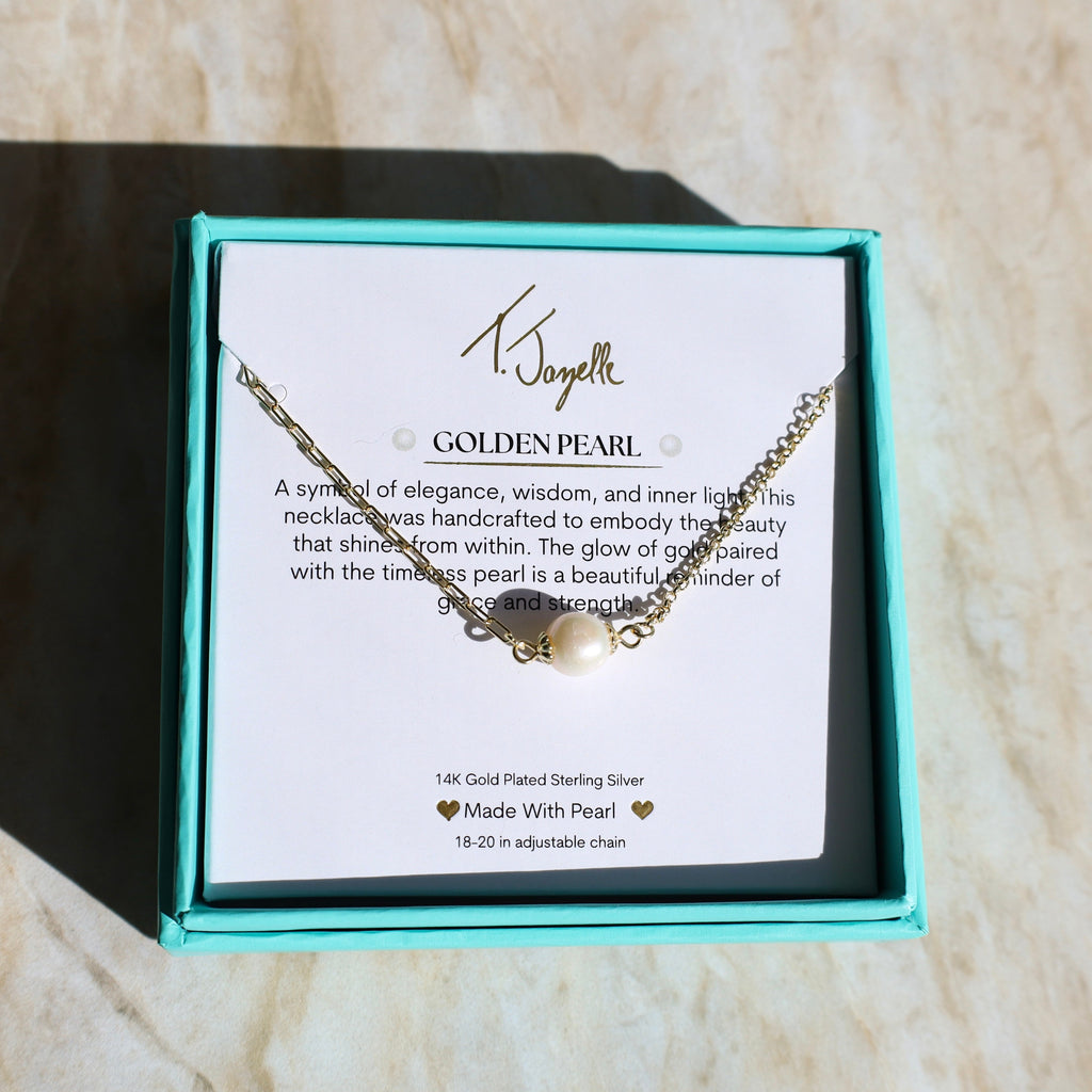 Golden Pearl Gold Charm Necklace