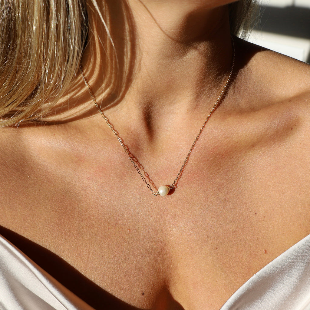 Golden Pearl Gold Charm Necklace