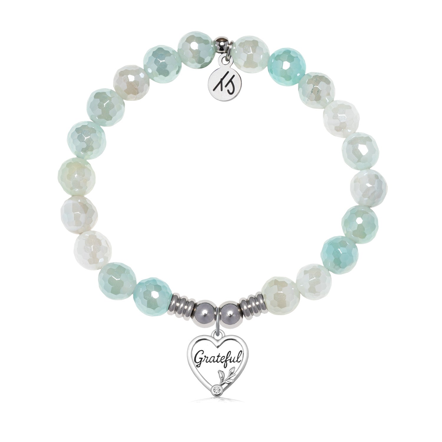 Grateful Charm with Aqua Agate Gemstone Bracelet