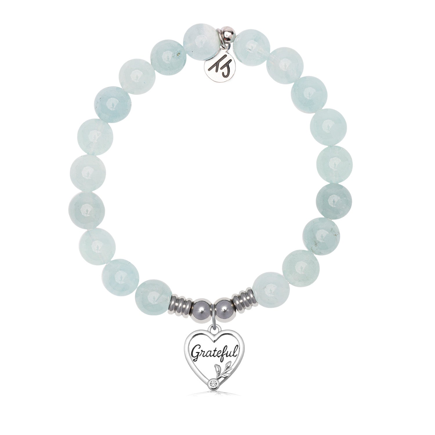 Grateful Charm with Blue Aquamarine Jade Gemstone Bracelet
