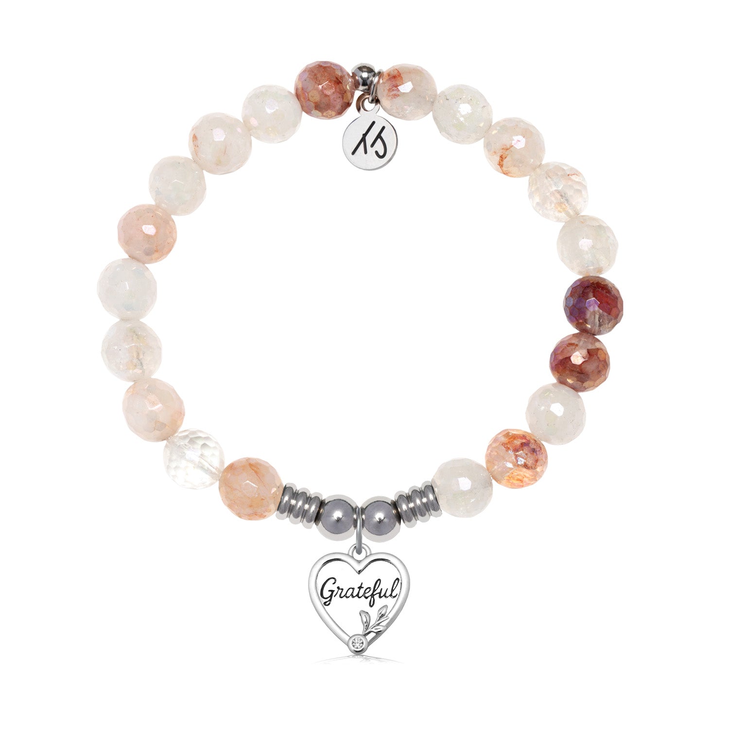 Grateful Charm with Strawberry Quartz Gemstone Bracelet