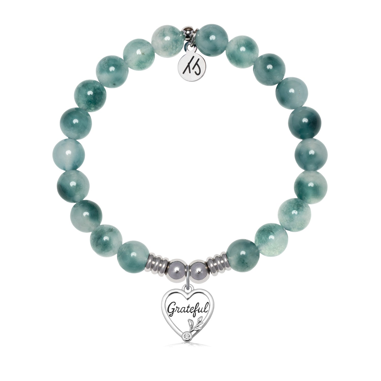 Grateful Charm with Teal White Jade Gemstone Bracelet