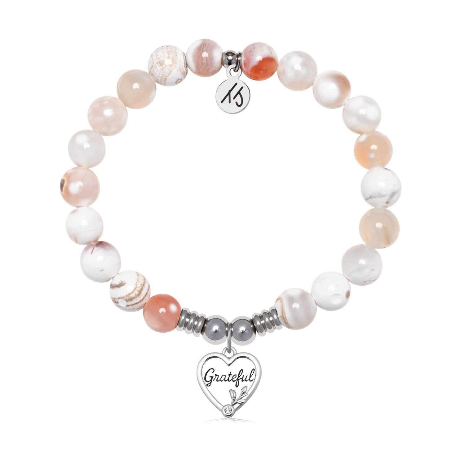 Grateful Charm with White Natural Agate Gemstone Bracelet