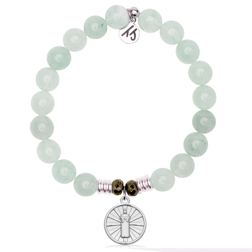 Green Angelite Gemstone Bracelet with Be the Light Sterling Silver Charm