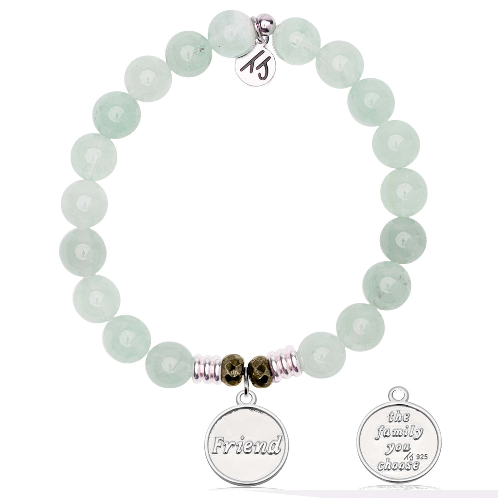 Green Angelite Gemstone Bracelet with Friend the Family Sterling Silver Charm