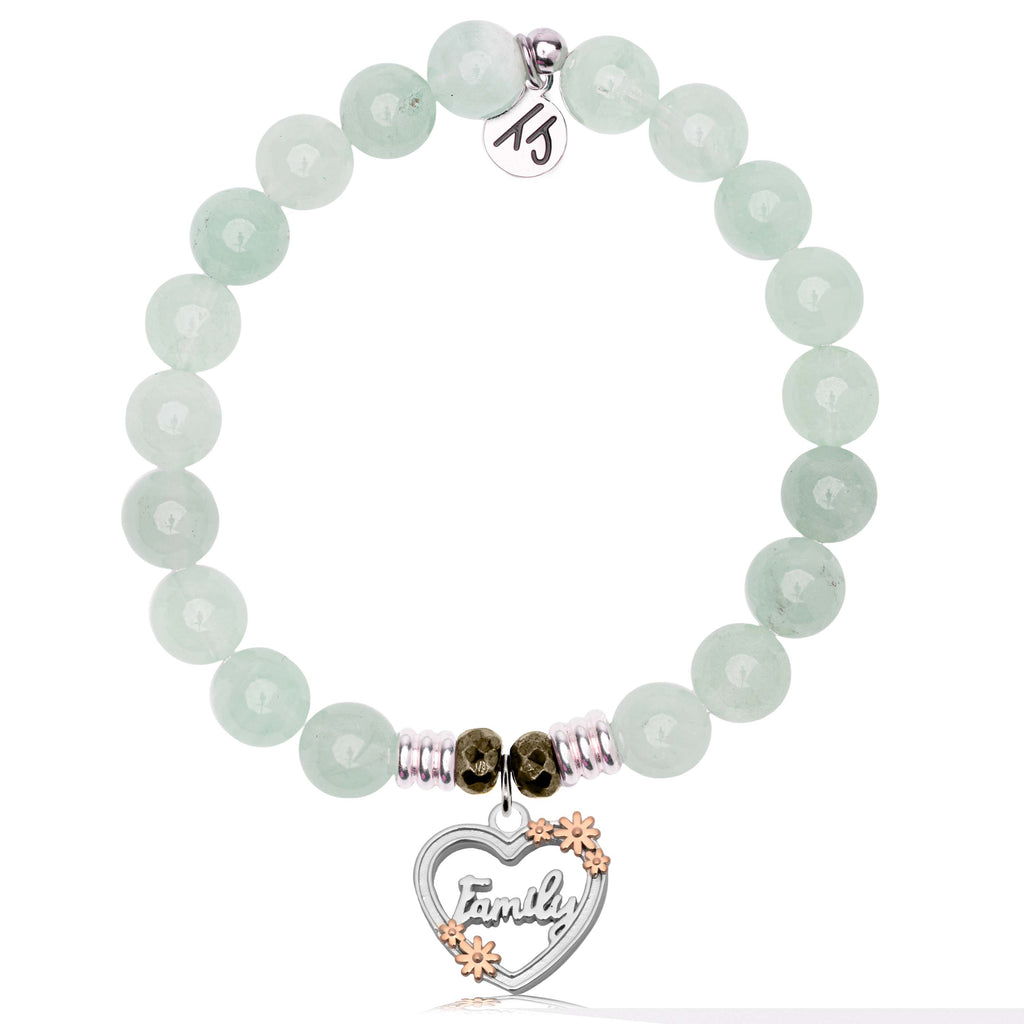 Green Angelite Gemstone Bracelet with Heart Family Sterling Silver Charm