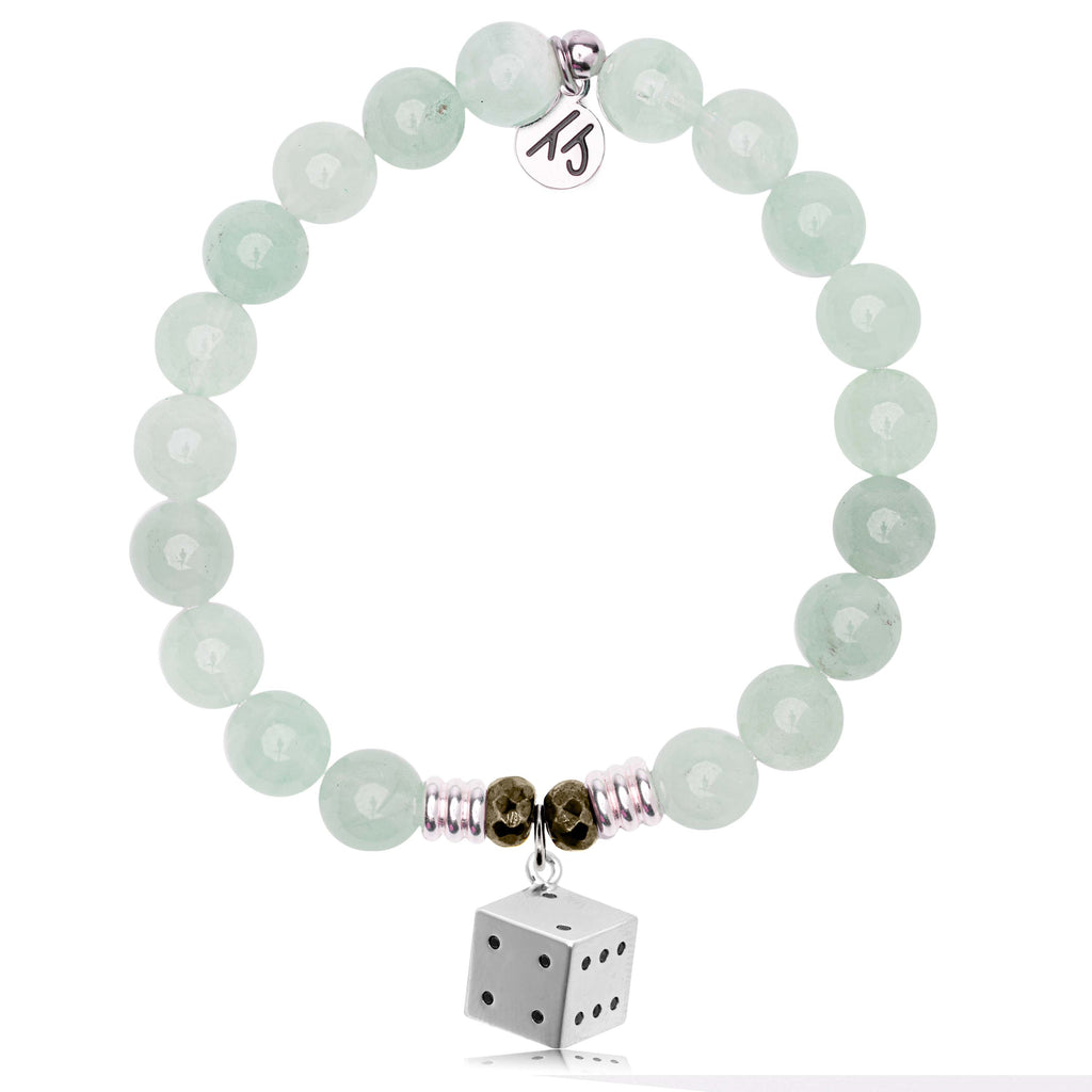 Green Angelite Gemstone Bracelet with Lucky Dice Sterling Silver Charm