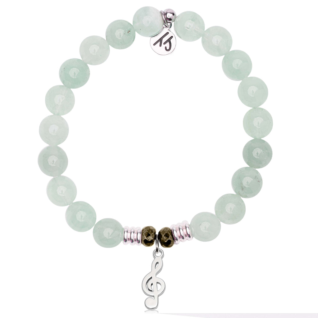 Green Angelite Gemstone Bracelet with Music Note Sterling Silver Charm