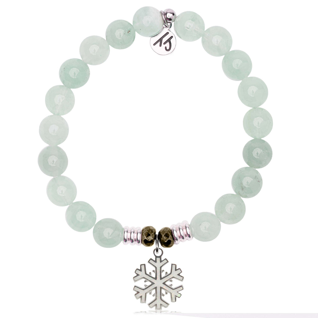 Green Angelite Gemstone Bracelet with Snowflake Opal Sterling Silver Charm