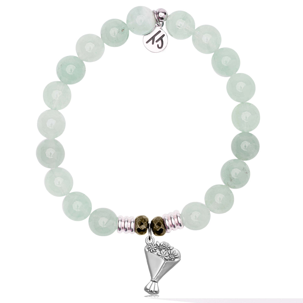 Green Angelite Gemstone Bracelet with Thinking of You Sterling Silver Charm