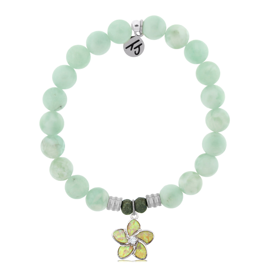 Green Angelite Stone Bracelet with Flower of Positivity Sterling Silver Charm
