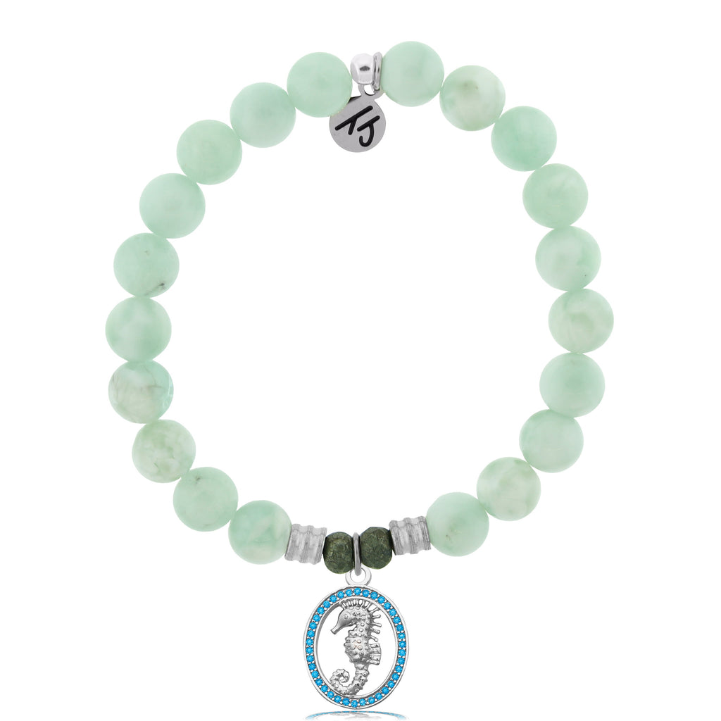 Green Angelite Stone Bracelet with Seahorse Sterling Silver Charm
