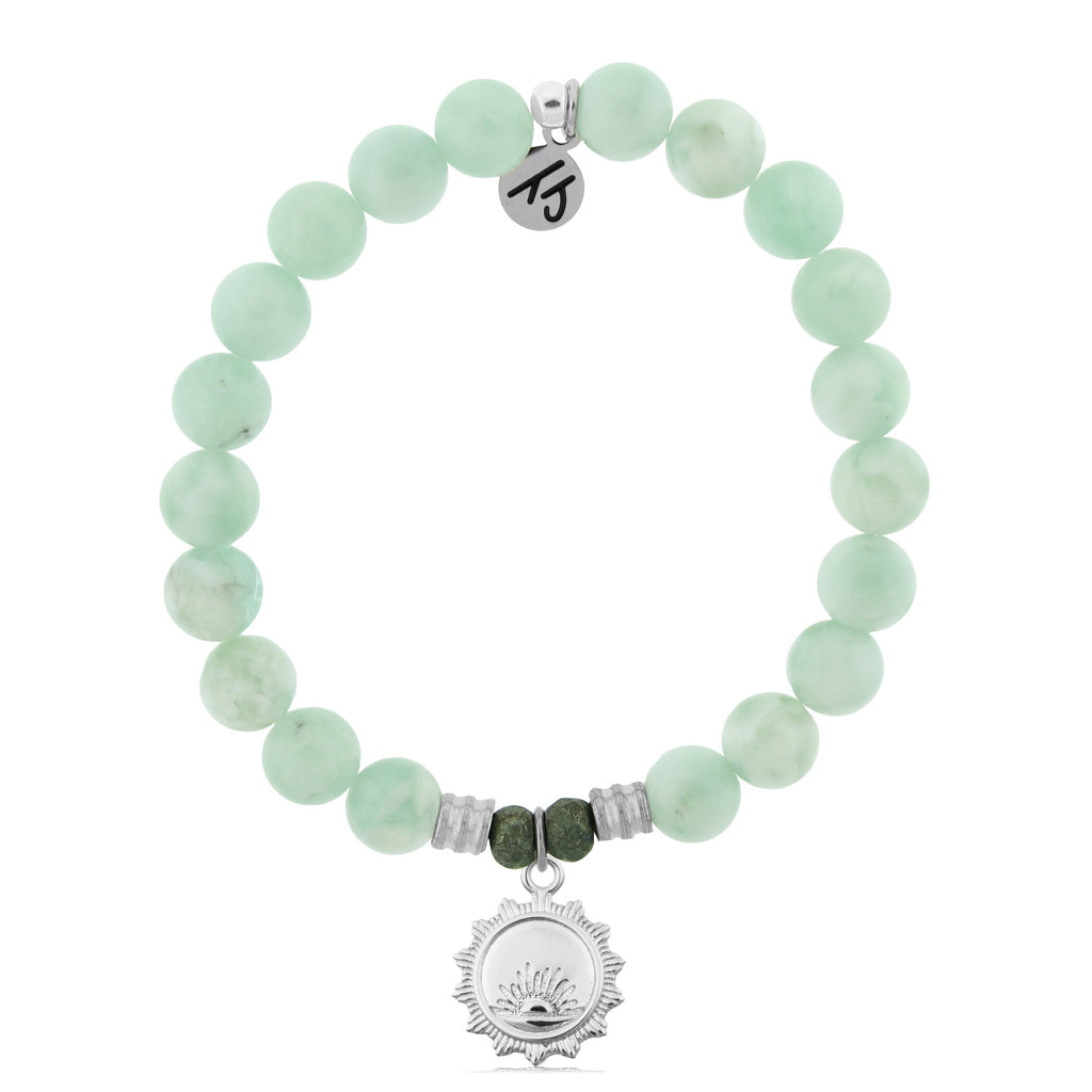Green Angelite Stone Bracelet with Sunsets Sterling Silver Charm