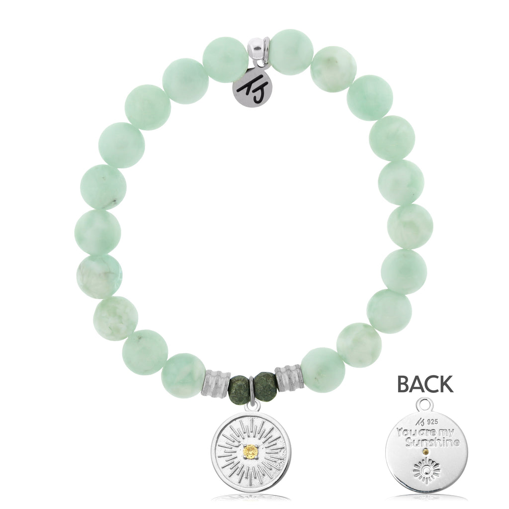 Green Angelite Stone Bracelet with You are my Sunshine Sterling Silver Charm