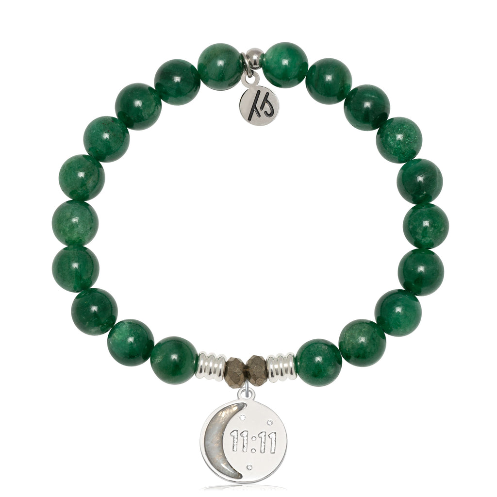Green Kyanite Gemstone Bracelet with 11:11 Sterling Silver Charm