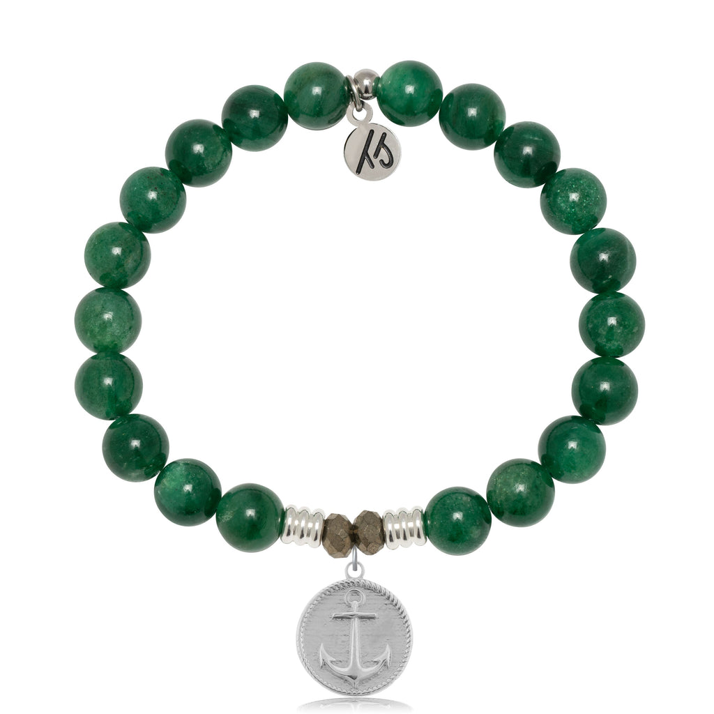 Green Kyanite Gemstone Bracelet with Anchor Sterling Silver Charm