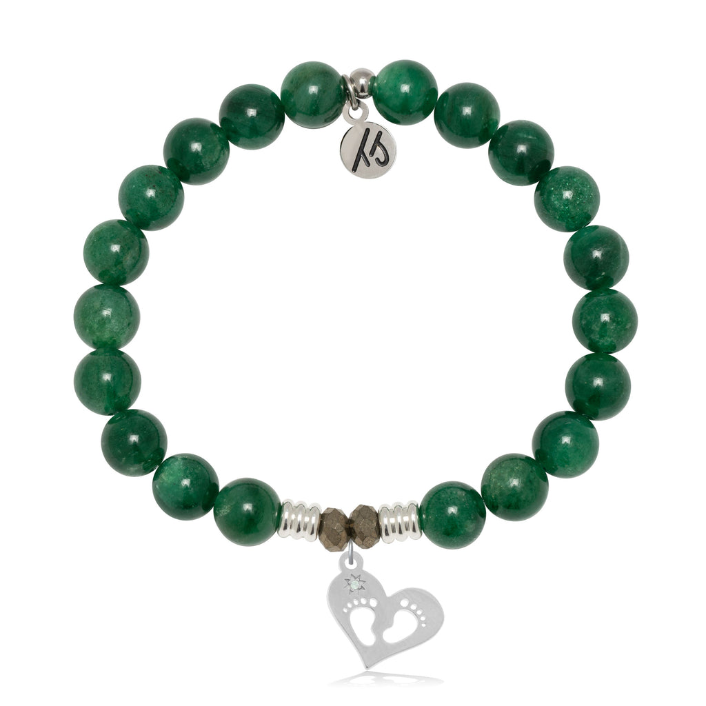Green Kyanite Gemstone Bracelet with Baby Feet Sterling Silver Charm