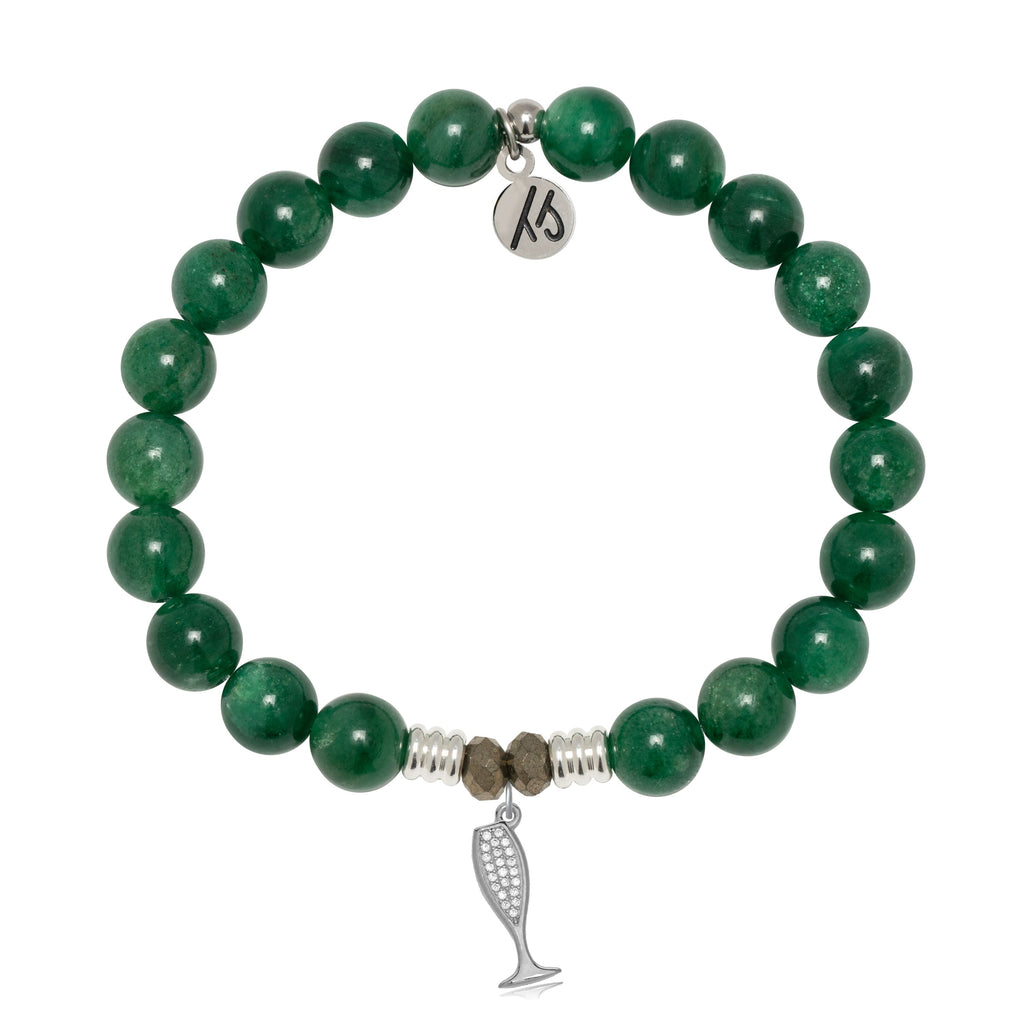 Green Kyanite Gemstone Bracelet with Cheers Sterling Silver Charm