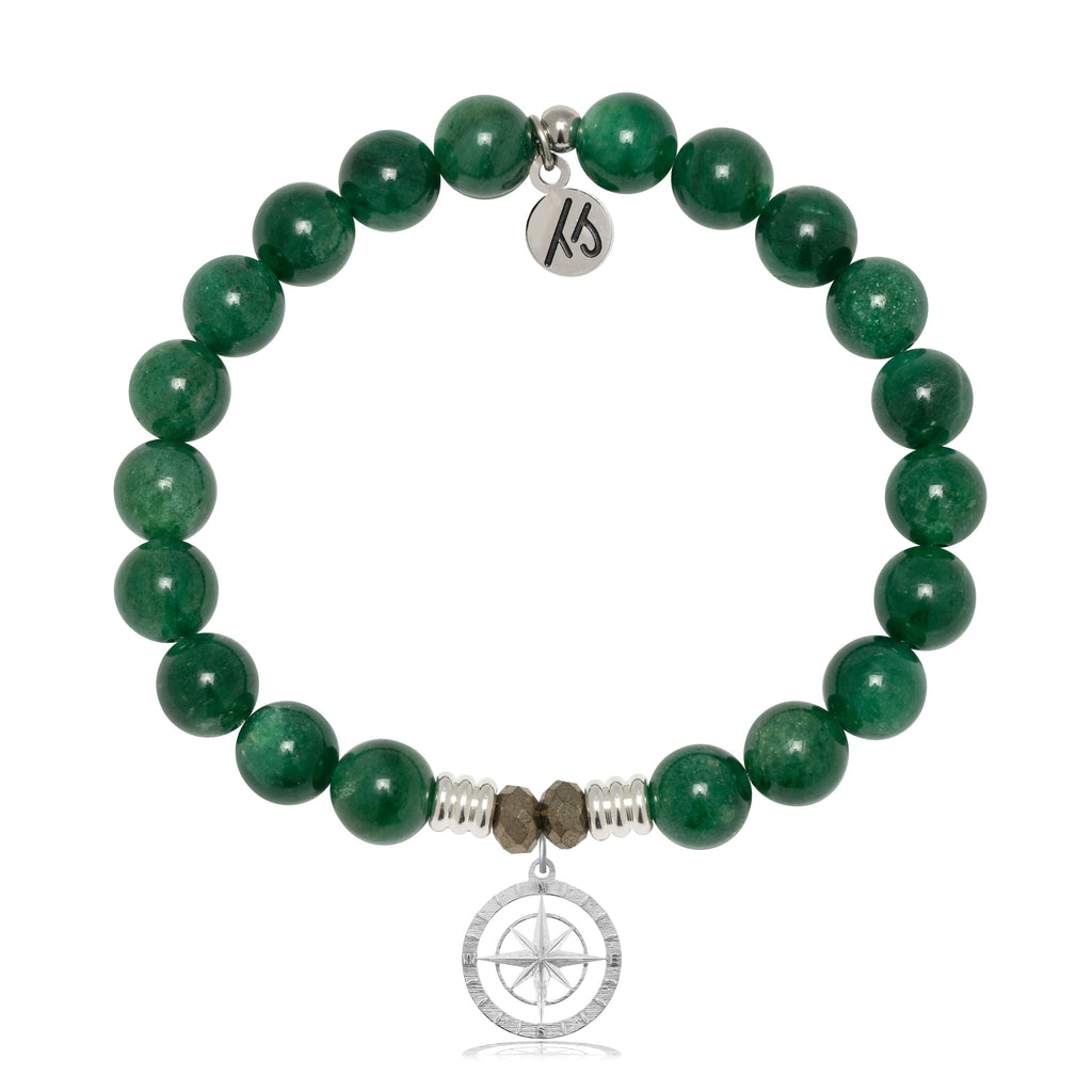 Green Kyanite Gemstone Bracelet with Compass Rose Sterling Silver Charm