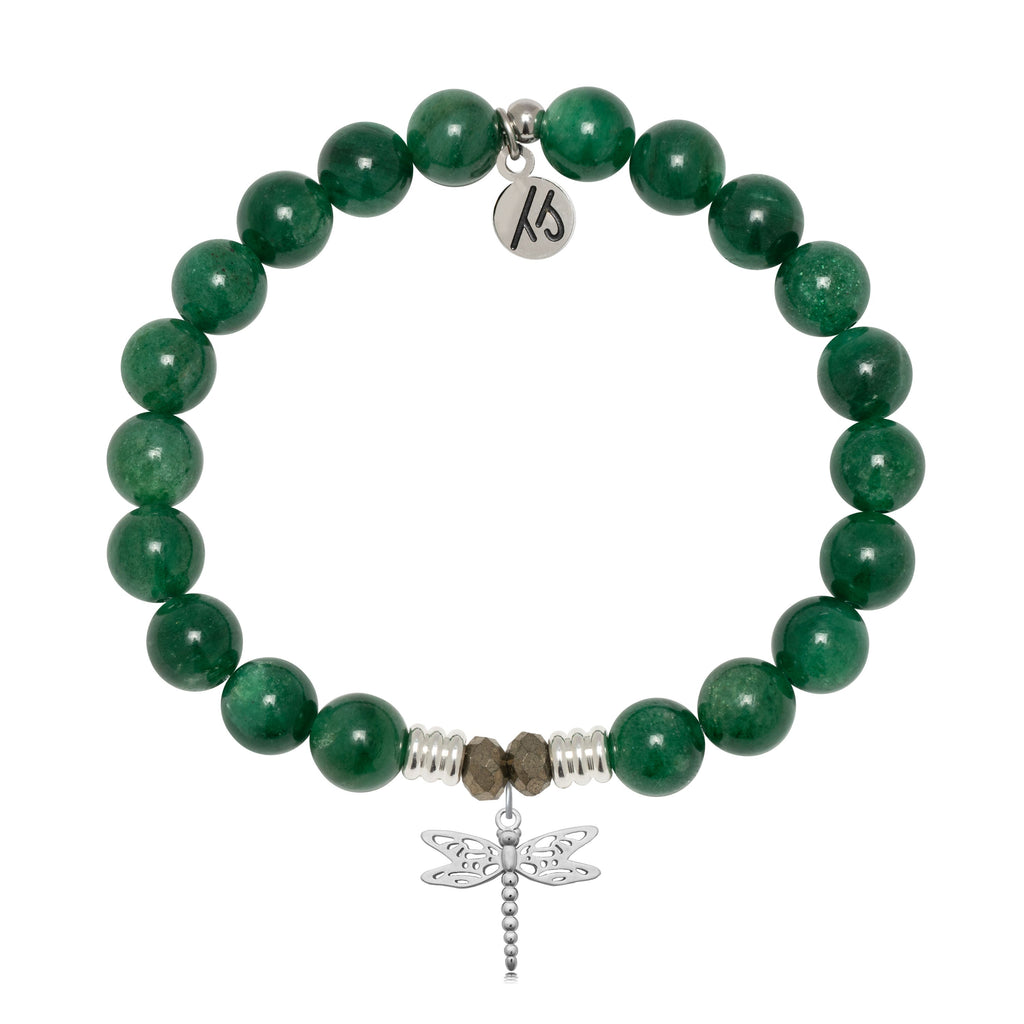 Green Kyanite Gemstone Bracelet with Dragonfly Sterling Silver Charm