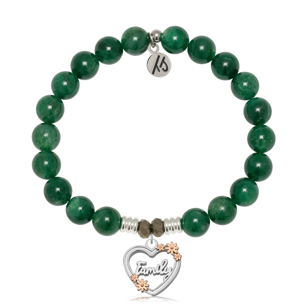 Green Kyanite Gemstone Bracelet with Heart Family Sterling Silver Charm