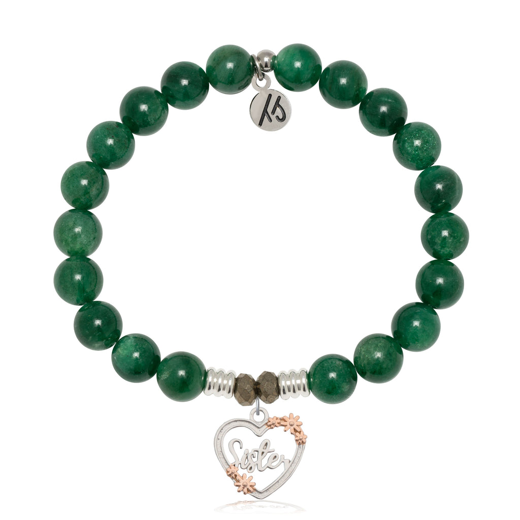 Green Kyanite Gemstone Bracelet with Heart Sister Sterling Silver Charm