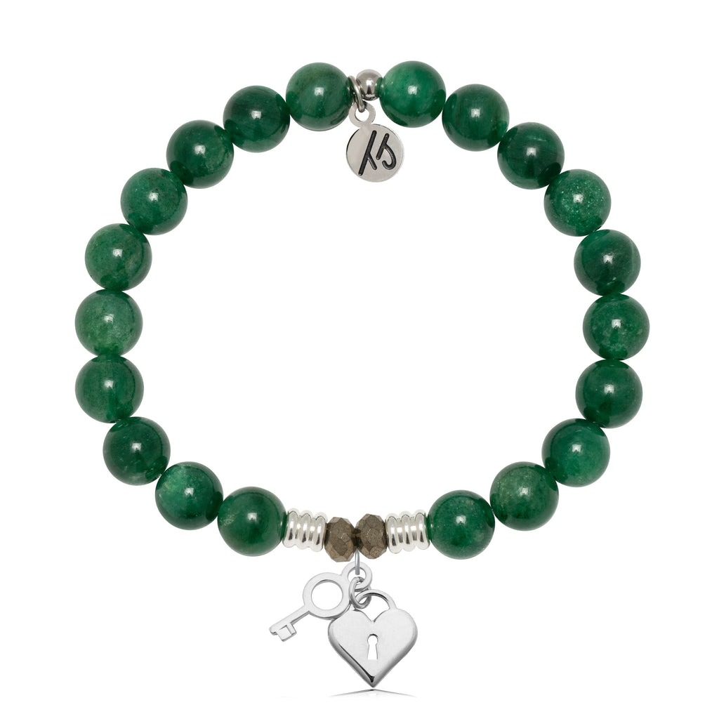 Green Kyanite Gemstone Bracelet with Key to My Heart Sterling Silver Charm