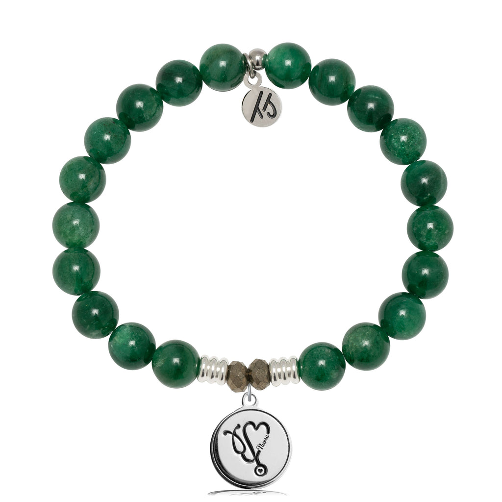 Green Kyanite Gemstone Bracelet with Nurse Sterling Silver Charm