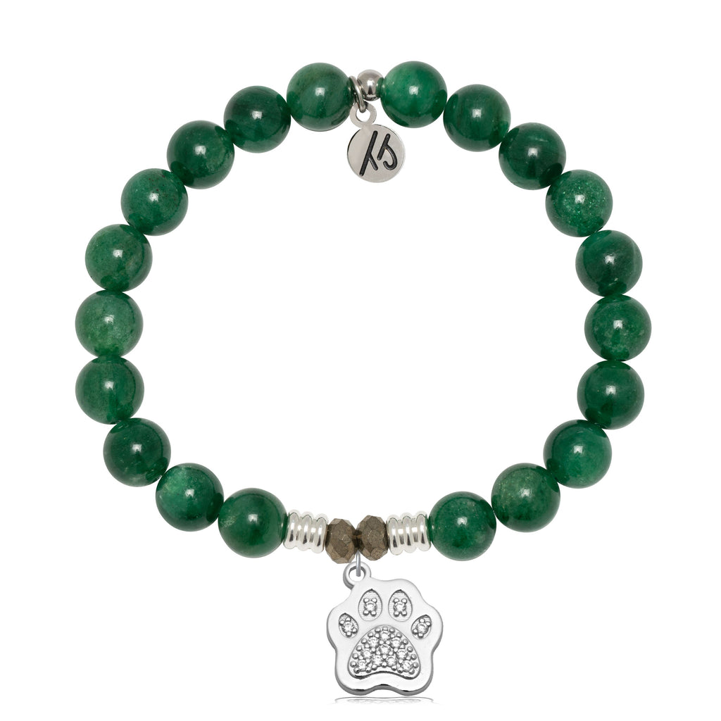 Green Kyanite Gemstone Bracelet with Paw CZ Sterling Silver Charm