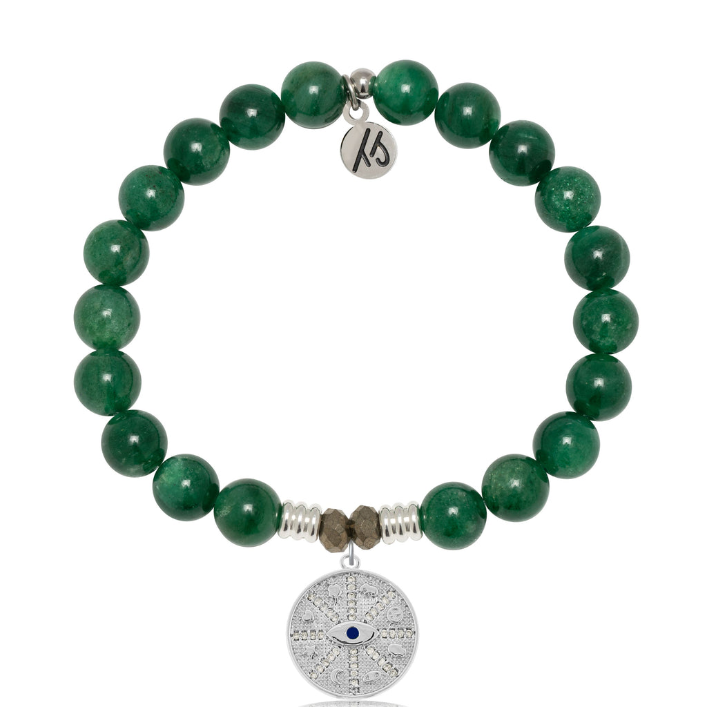 Green Kyanite Gemstone Bracelet with Protection Sterling Silver Charm