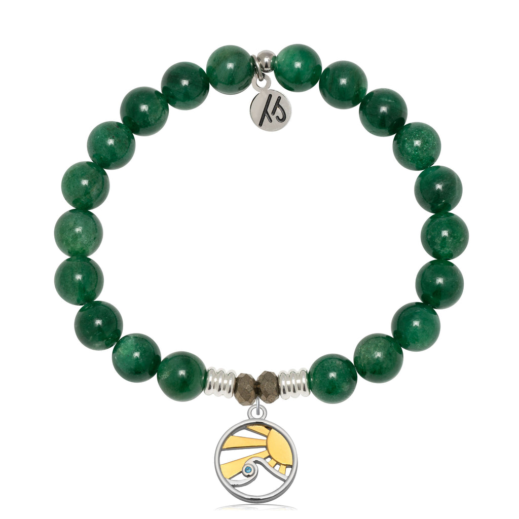 Green Kyanite Gemstone Bracelet with Rising Sun Sterling Silver Charm