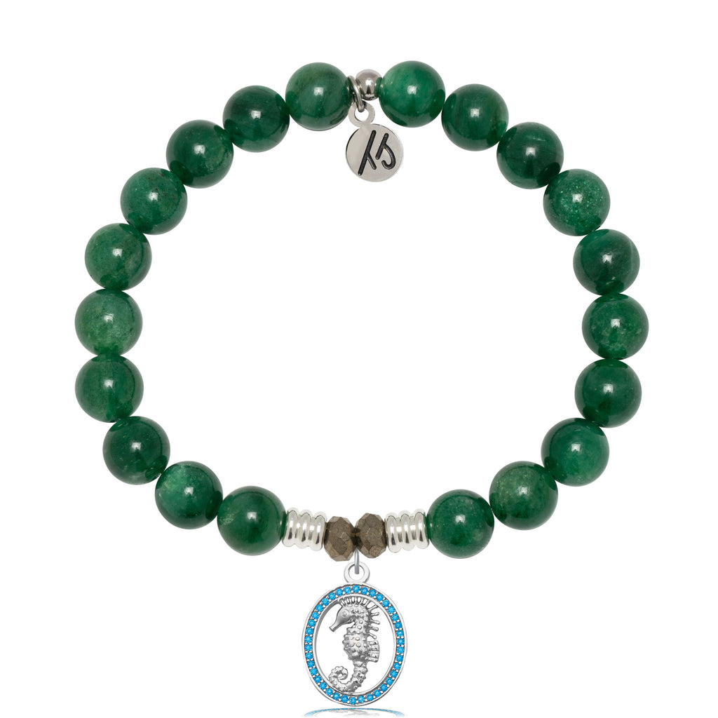 Green Kyanite Gemstone Bracelet with Seahorse Sterling Silver Charm