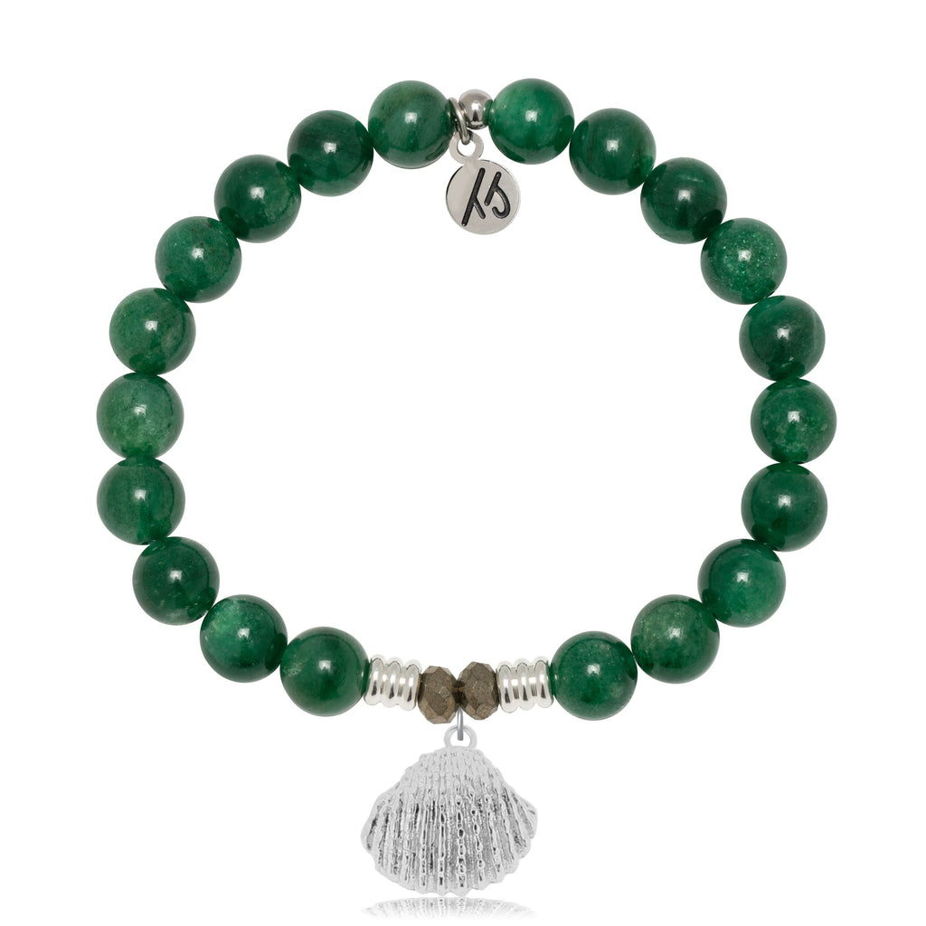 Green Kyanite Gemstone Bracelet with Seashell Sterling Silver Charm