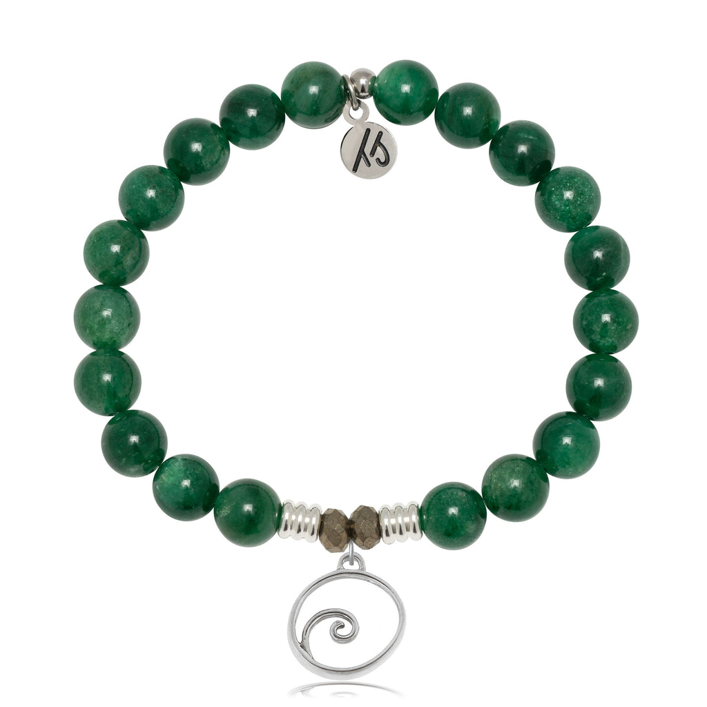 Green Kyanite Gemstone Bracelet with Wave Sterling Silver Charm