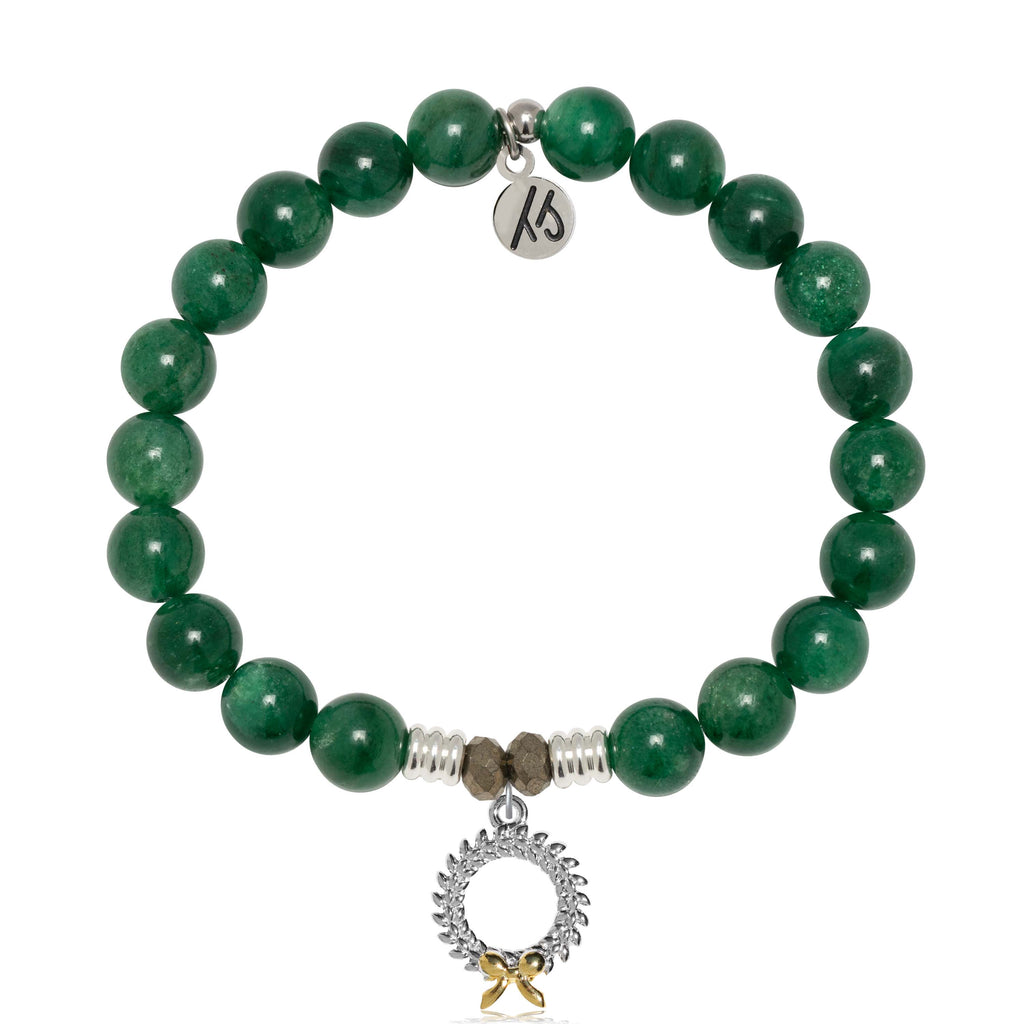 Green Kyanite Gemstone Bracelet with Wreath Sterling Silver Charm