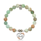Green Quartz Gemstone Bracelet with Heart Family Sterling Silver Charm