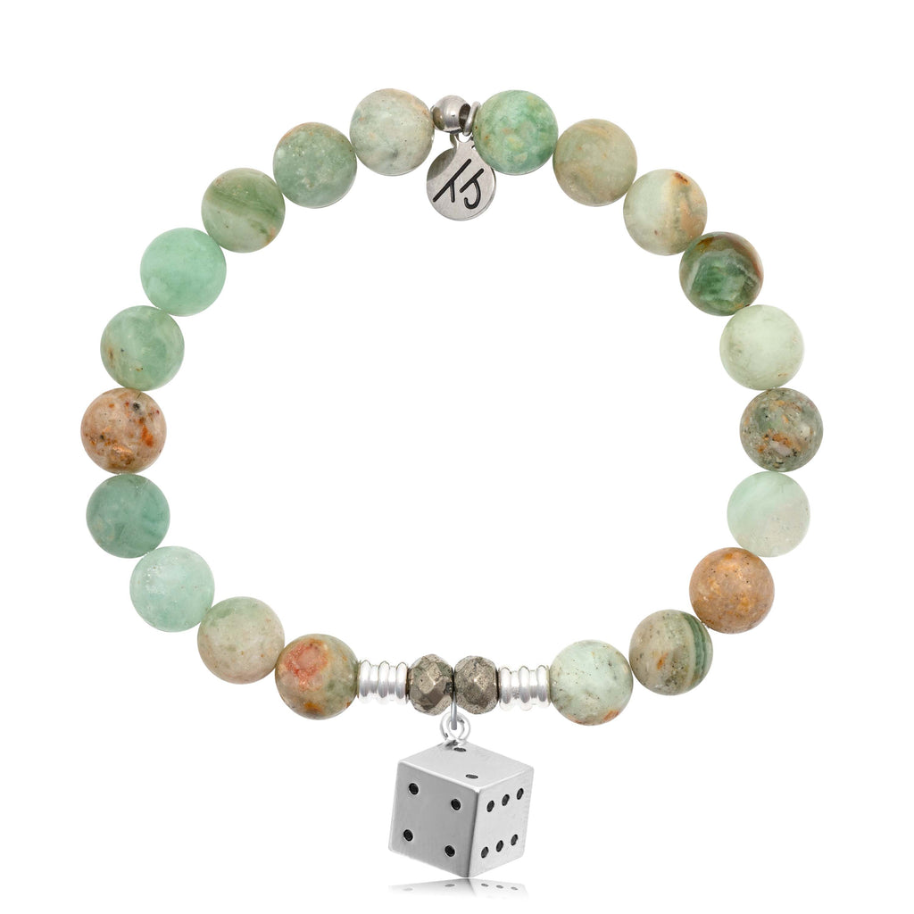 Green Quartz Gemstone Bracelet with Lucky Dice Sterling Silver Charm